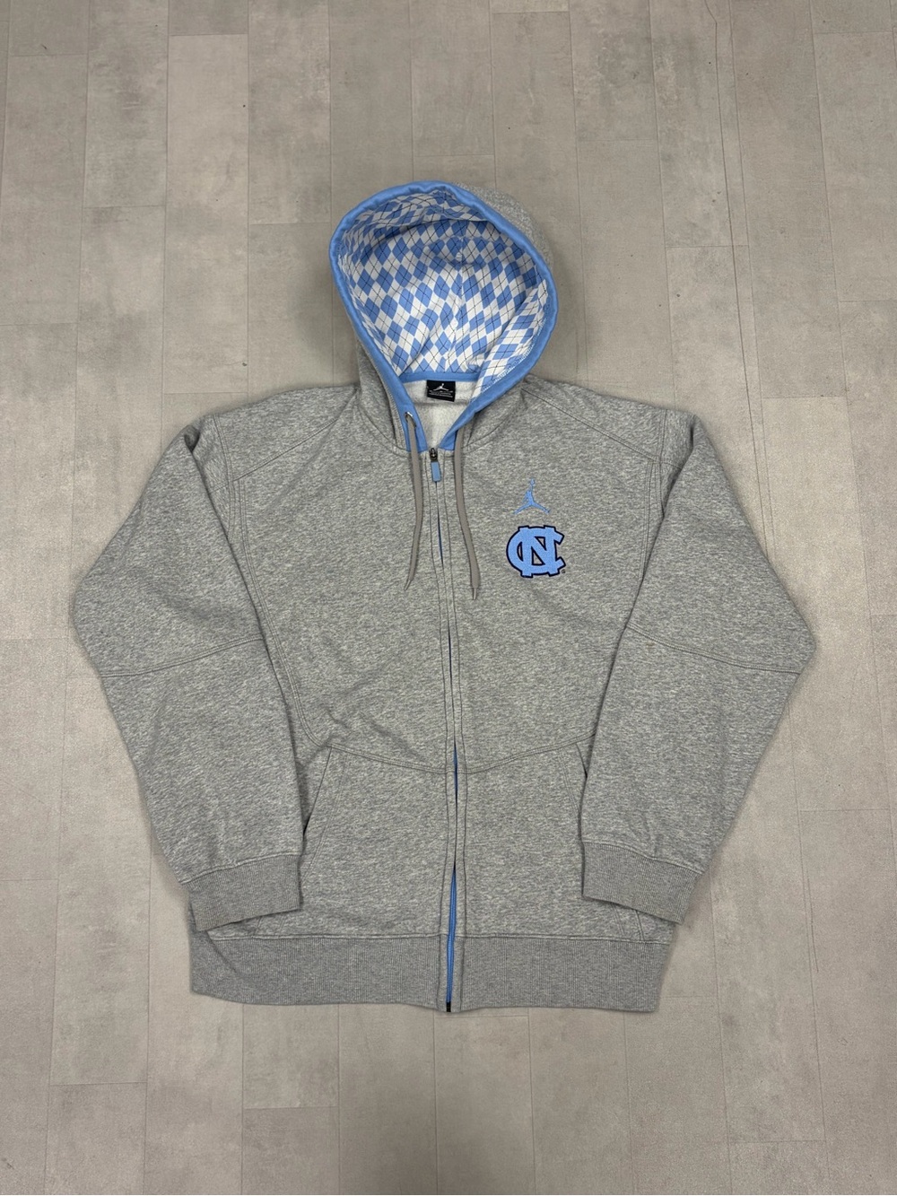 Jordan x North Carolina Grey Zip Hoodie with Carolina Blue Trim
